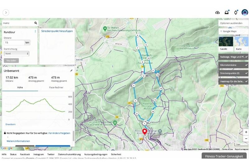 Man sieht,  wie in Garmin Connect eine Strecke erstellt wird.